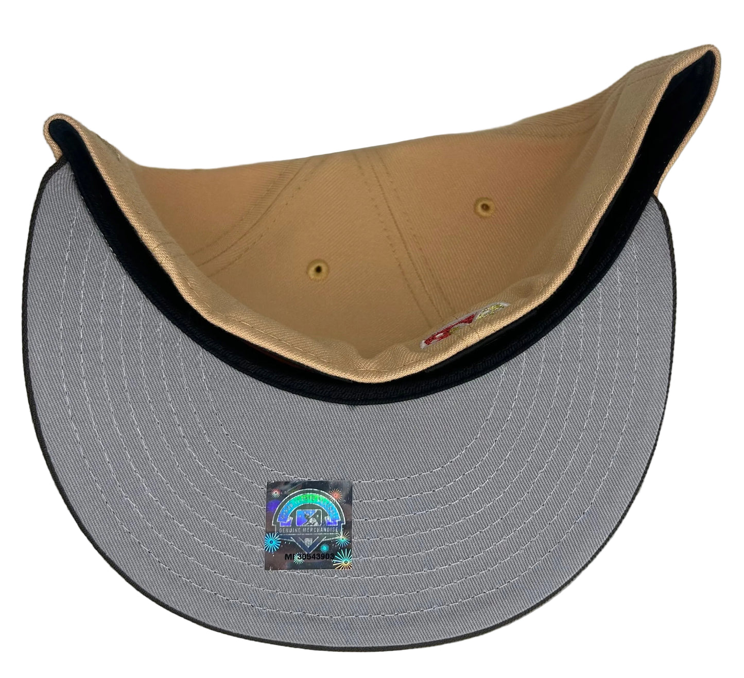 New Era Modesto Nuts Minor League Baseball 59FIFTY fitted cap featuring a khaki crown, brown visor, and a California League side patch.