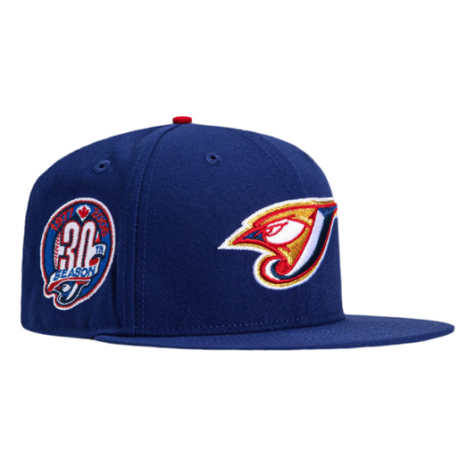 New era 59Fifty Toronto Blue Jays 30th Anniversary Patch Hat - Royal, Red, metallic gold  