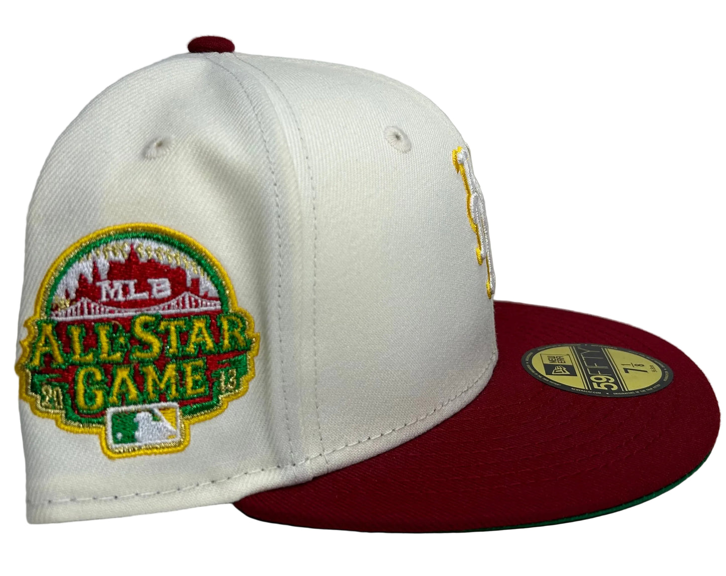 New York Mets 2-Tone Off White & Burgundy W/ a Green UV.  All-Star Game Side patch  New Era 59fifty Fitted Hat.