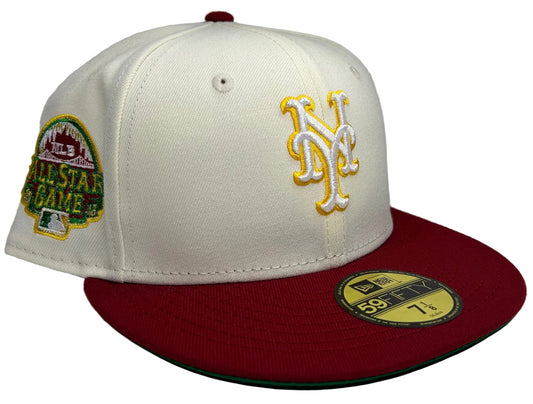 New York Mets 2-Tone Off White & Burgundy W/ a Green UV.  All-Star Game Side patch  New Era 59fifty Fitted Hat.