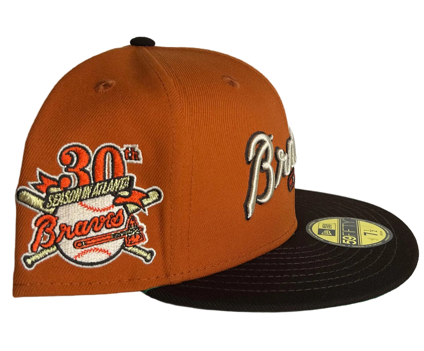 New Era 59Fifty Atlanta Braves Fitted Hat, specifically featuring a 30th Season in Atlantacommemorative patch on the side.