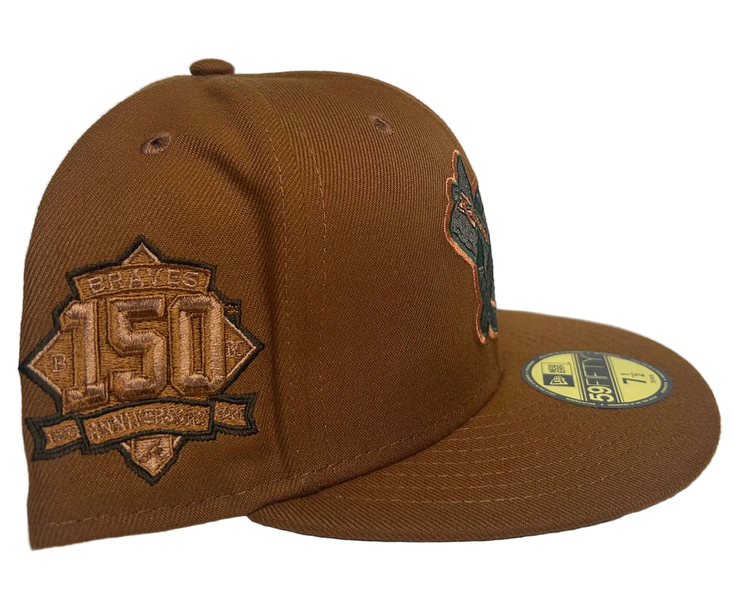 New Era Atlanta Braves 59Fifty fitted hat featuring a 150th Anniversary side patch.