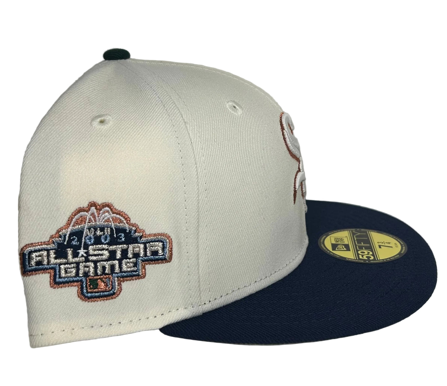 New Era 59Fifty Chicago White Sox hat from the Hat Club Rushmore collection features a white crown, navy brim, and a 2003 All-Star Game patch.