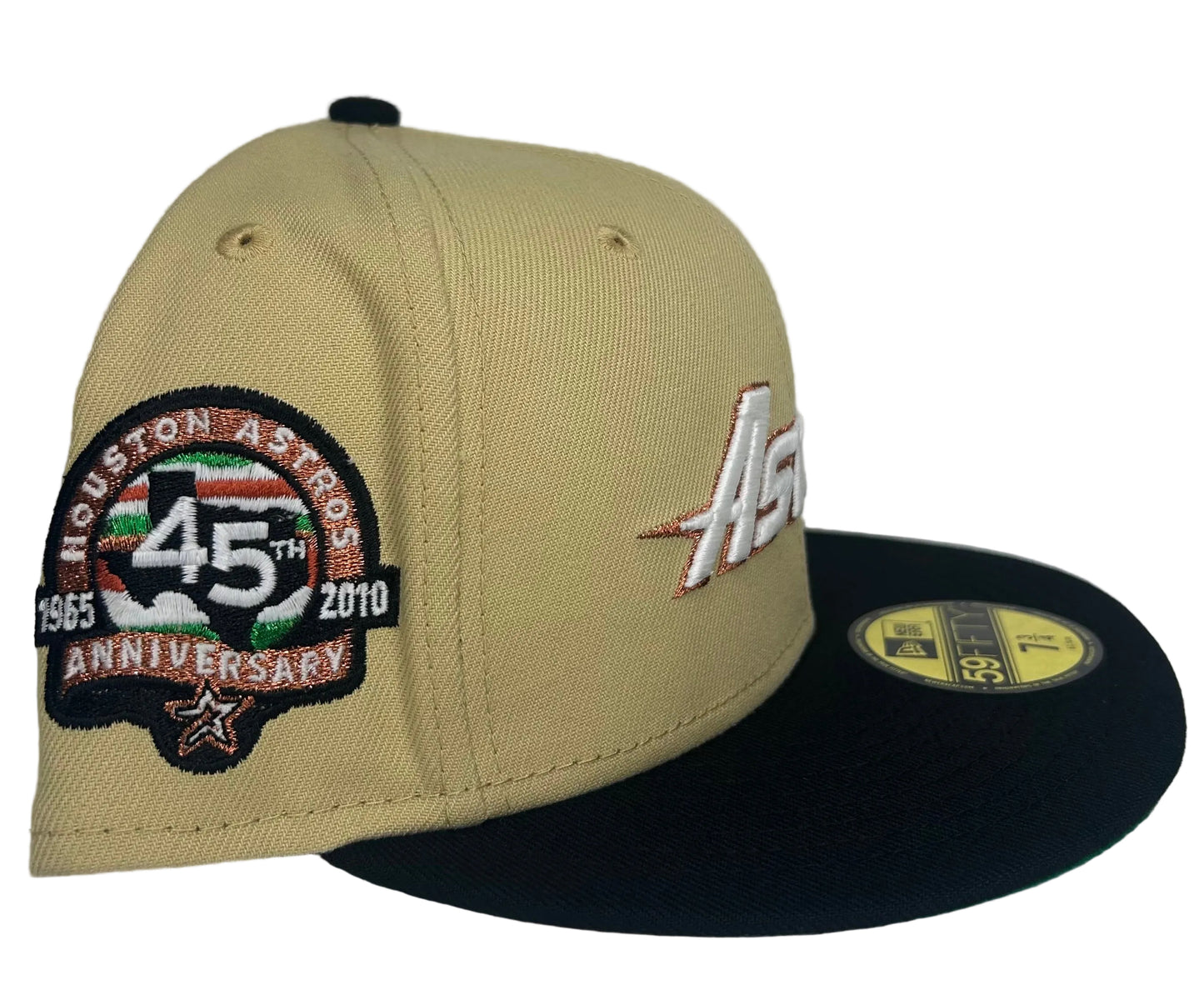 New Era Houston Astros 45th Anniversary 59FIFTY fitted hat in a khaki and black colorway.