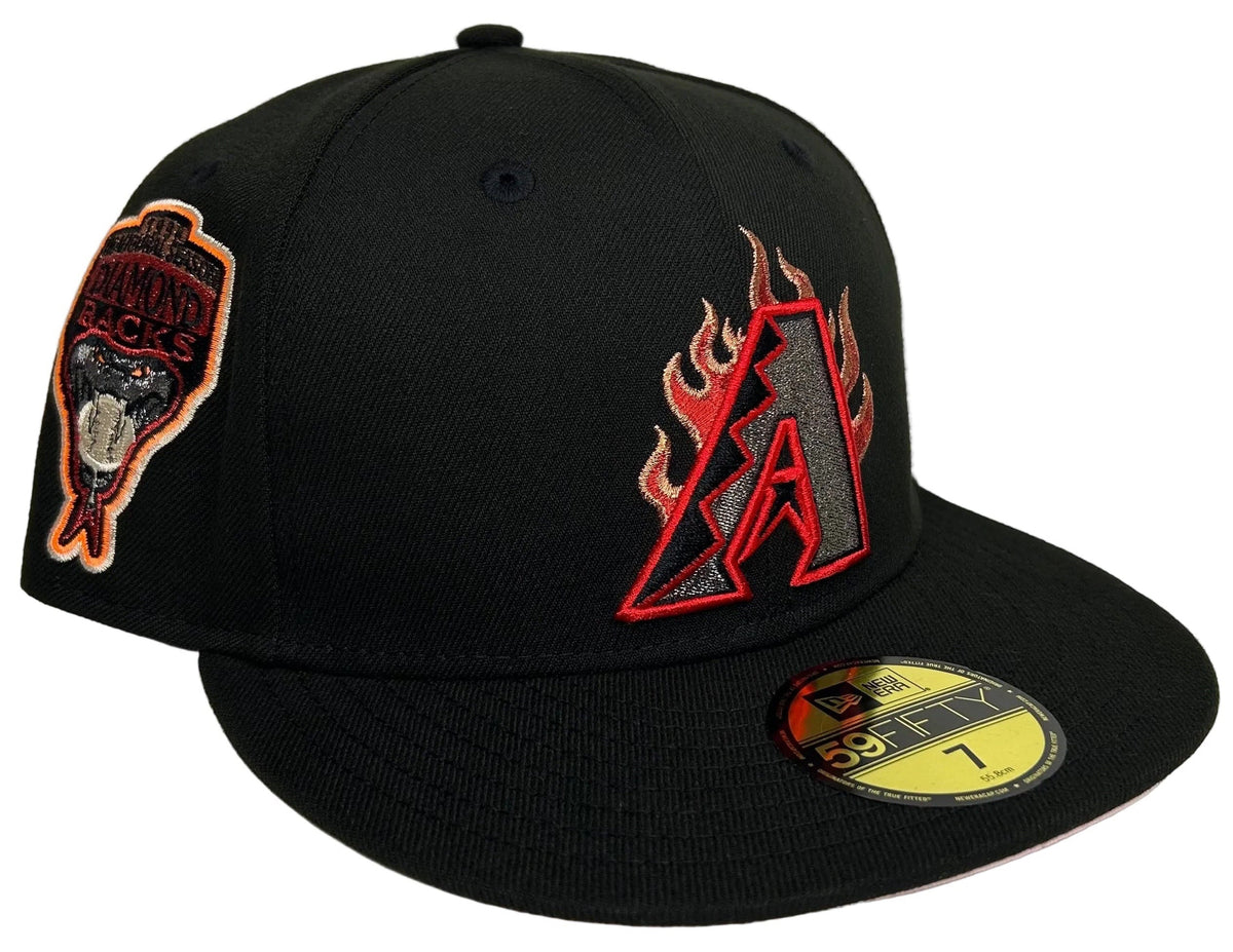 New Era 59FIFTY fitted hat headline is the limited-edition Arizona Diamondbacks "Fire Pack" release from HC, featuring an embroidered flaming team logo on the front and an inaugural side patch.