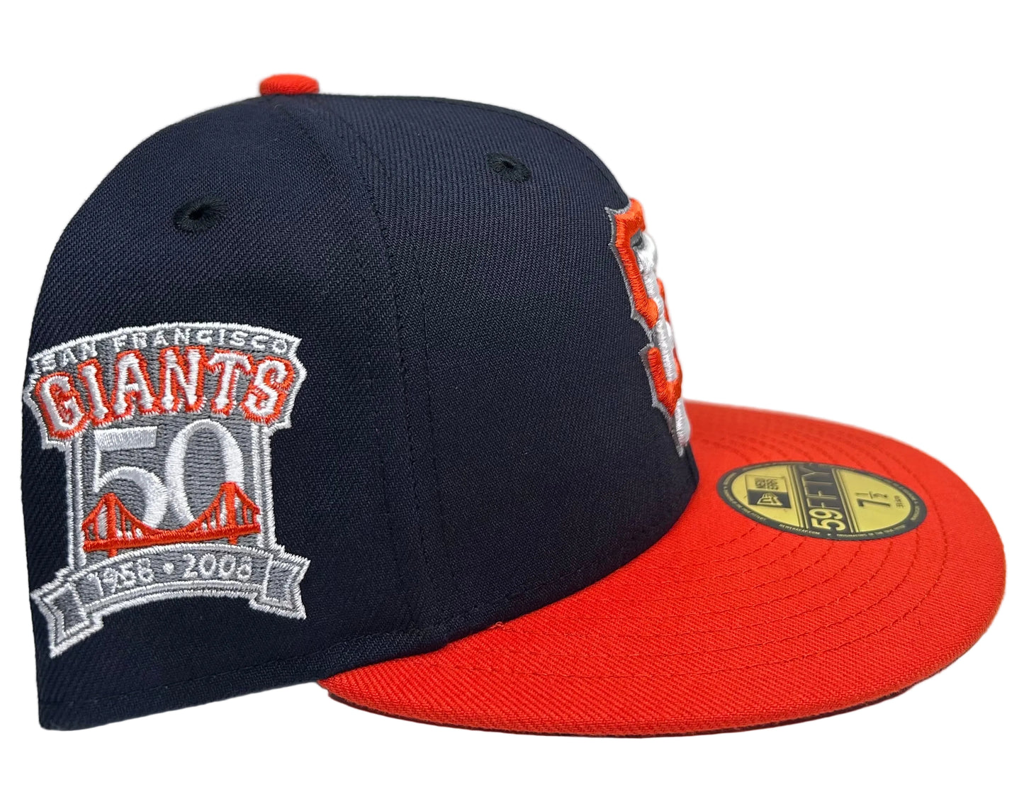 New Era San Francisco Giants 59FIFTY fitted hat features an orange brim and a special 50th-anniversary side patch.