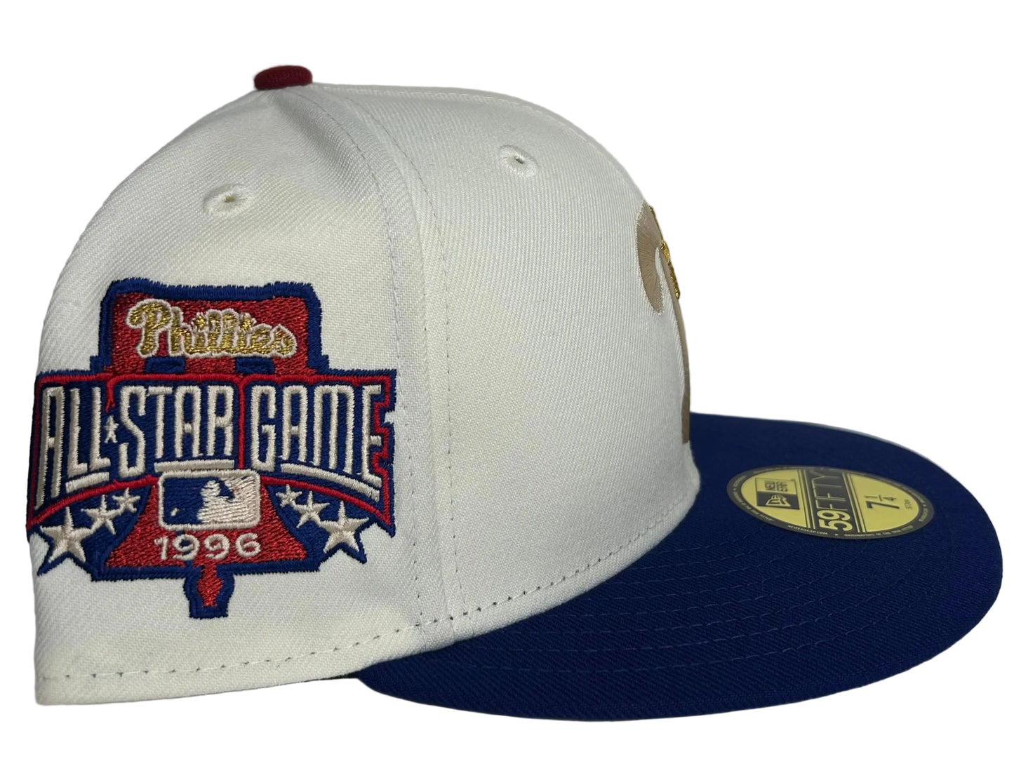 New Era Philadelphia Phillies “Philippines”59FIFTY fitted hat features an off-white crown, a royal visor, and a 1996 All-Star Game patch.