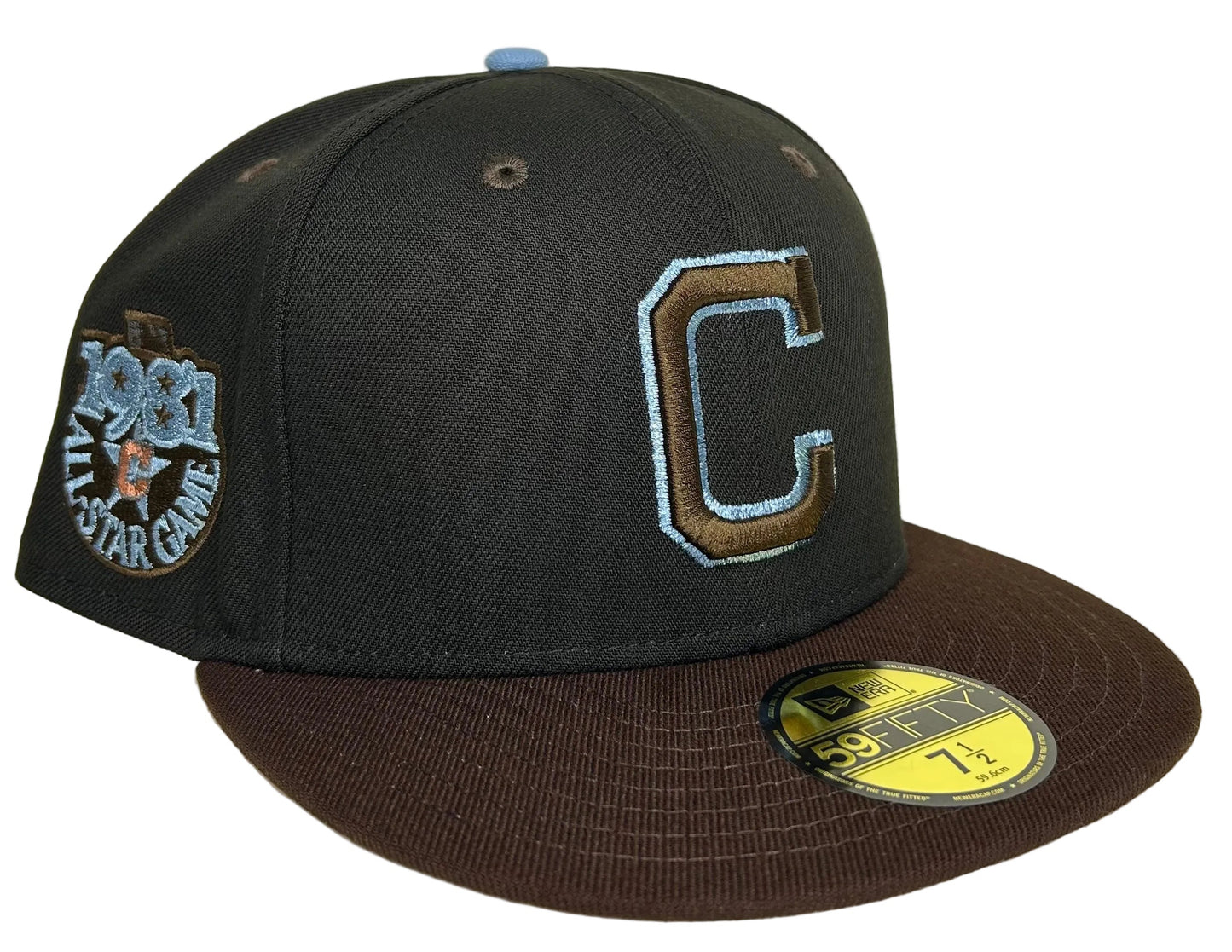 New Era Cleveland Guardians 59FIFTY fitted hat features a brown brim and a 1981 All-Star Game side patch.