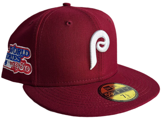 Philadelphia Phillies Cardinal Red 1980 World Series Cooperstown Green Bottom New Era 59Fifty Fitted