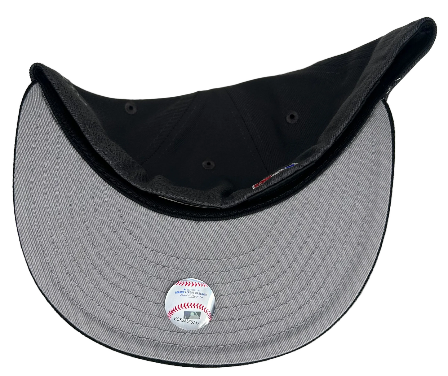 New Era Los Angeles Dodgers 59FIFTY fitted hat features a black crown and a prominent blue and white script logo.