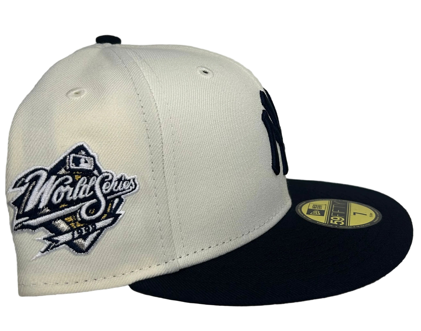 New Era 59FIFTY New York Yankees fitted hat with a 1998 World Series side patch & a Pink UV.