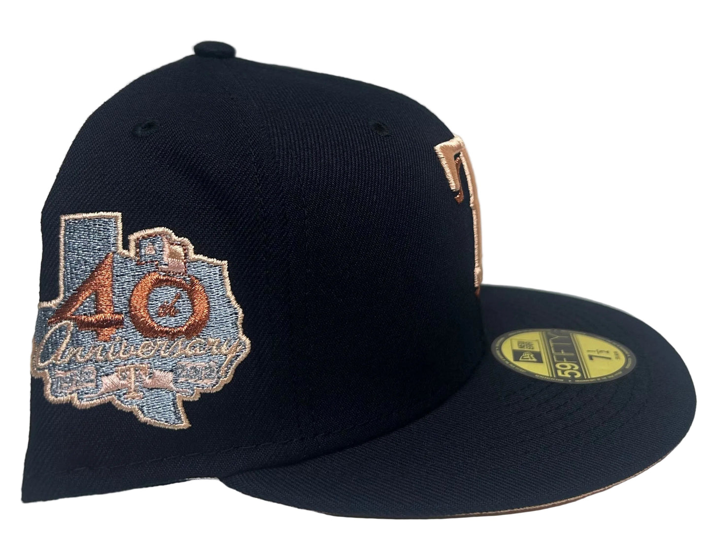Exclusive Texas Rangers Peach Copper 40th Anniversary New Era 59FIFTY Fitted Hat.