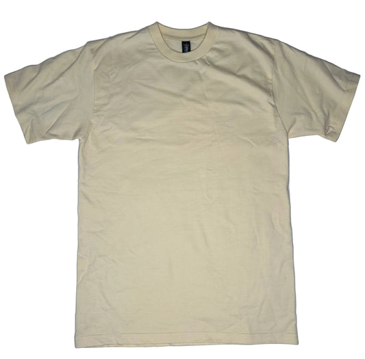 crewneck t-shirt by Startex features a lightweight fabric construction cream-colored, blank.