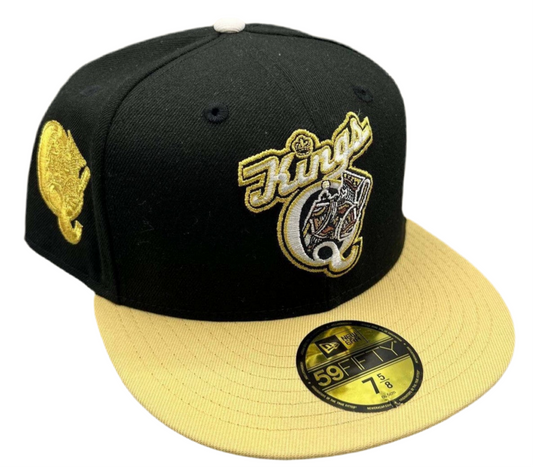 Queens Kings Hat Men Black Yellow 59Fifty New Era MiLB Fitted Cap