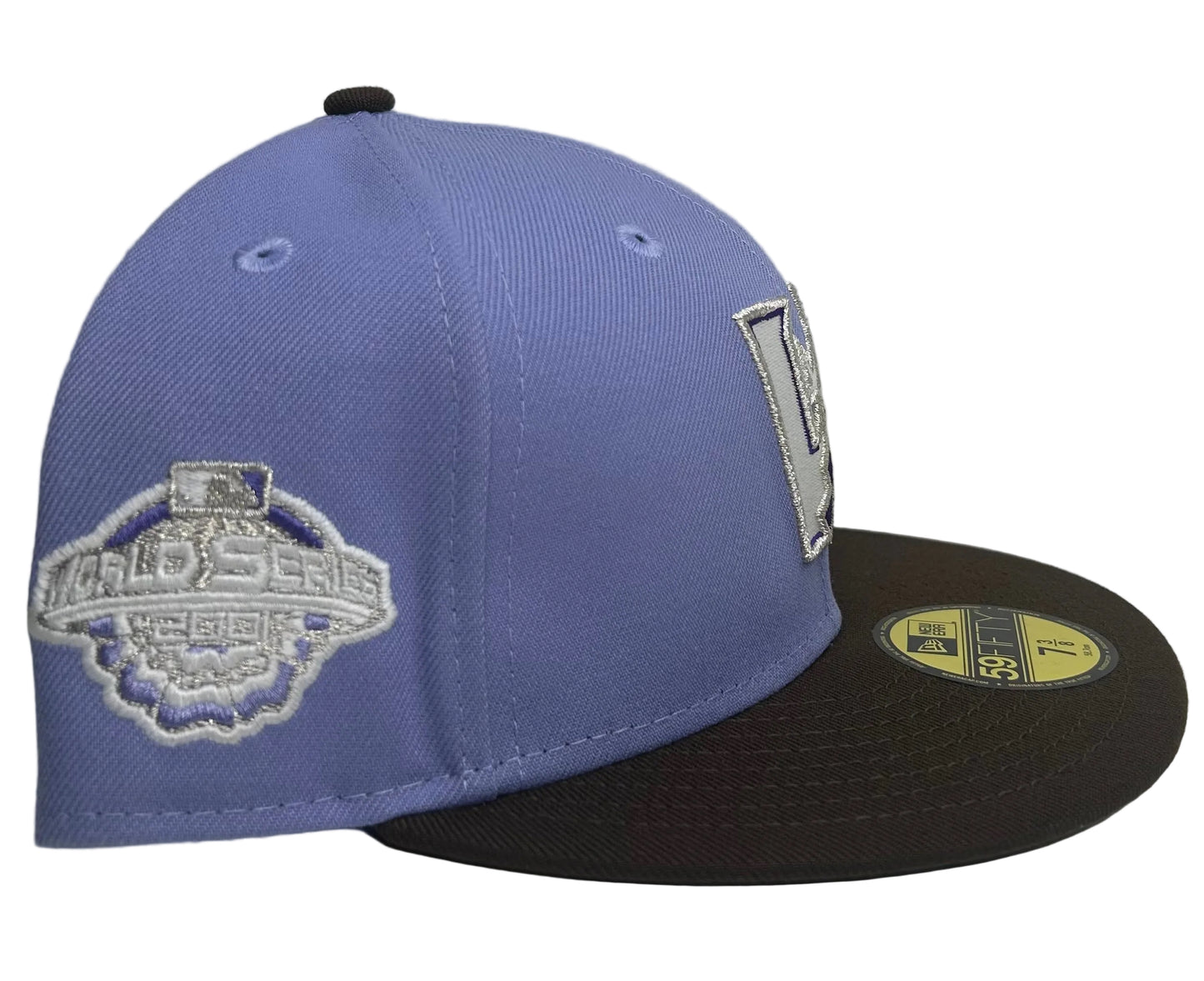 New Era 59Fifty Arizona Diamondbacks “Lavender” By: 2PieceNat fitted hat, likely an exclusive release, featuring a lavender crown, dark brown visor, and a specialized side patch.