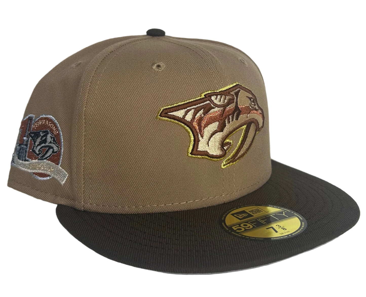 Nashville Predators “SABRETOOTH PREDATOR” New Era 59Fifty Fitted Hat - Khaki / Walnut.