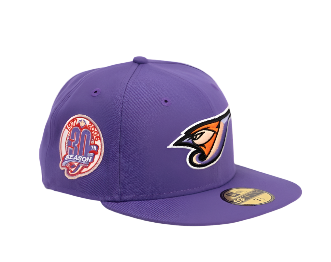 New Era 59fifty Blue Jays Purple & Orange W/ Gray UV.