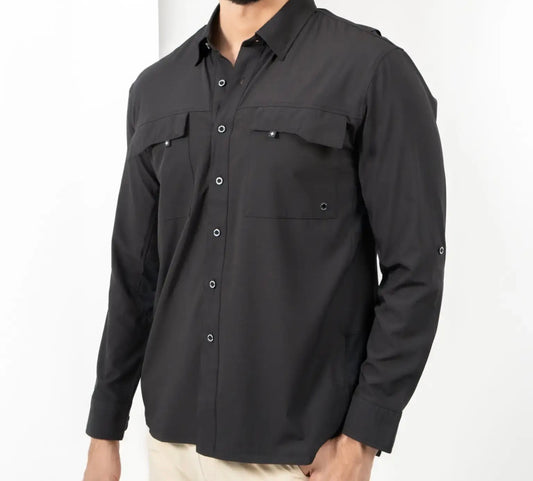 Maja Sportswear Black Button Up Camisa Outdoor Long sleeve
