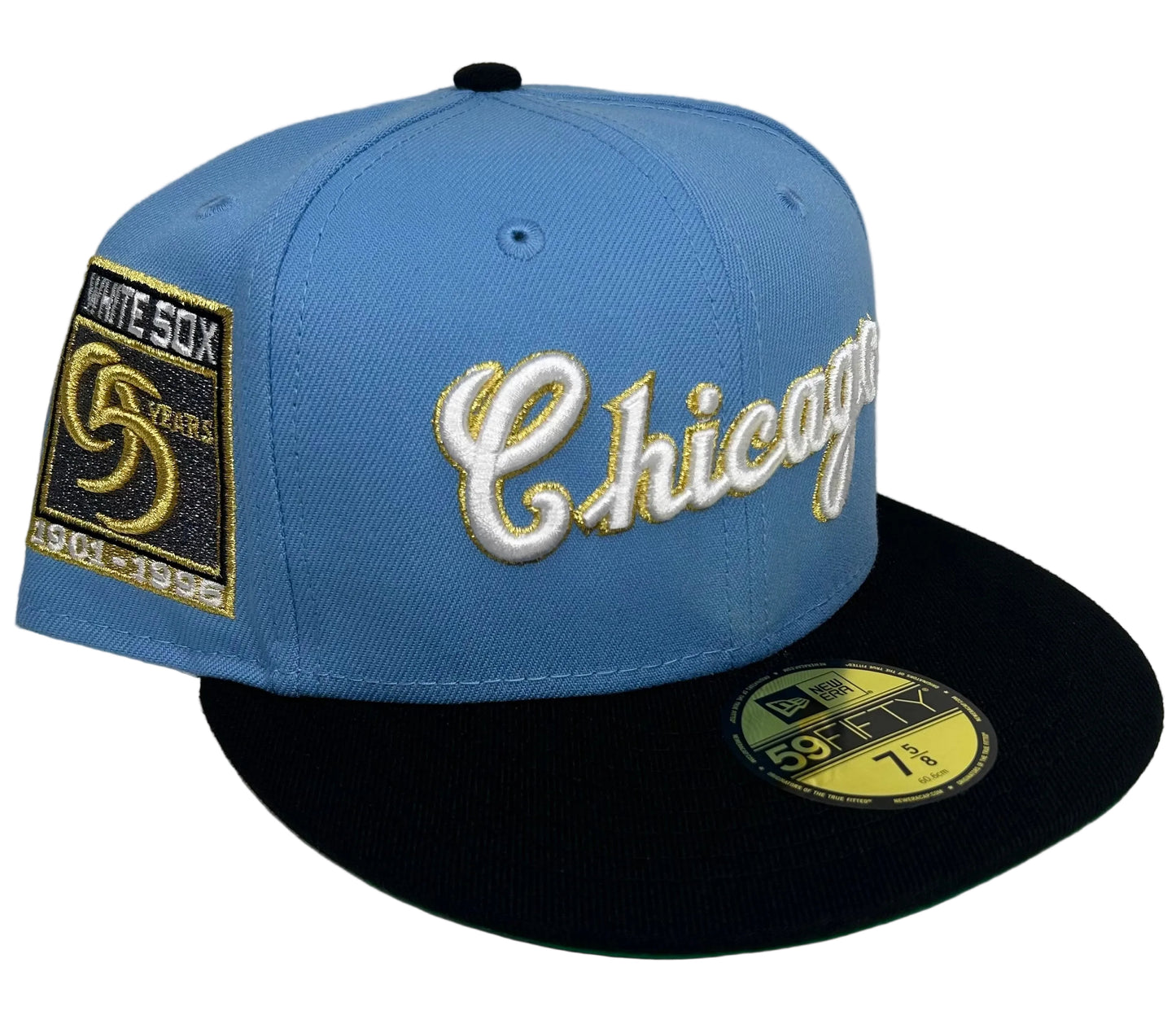 New Era Chicago White Sox 59FIFTY fitted cap featuring a commemorative 95 years side patch and cursive gold lettering By: Rahnni fitteds.