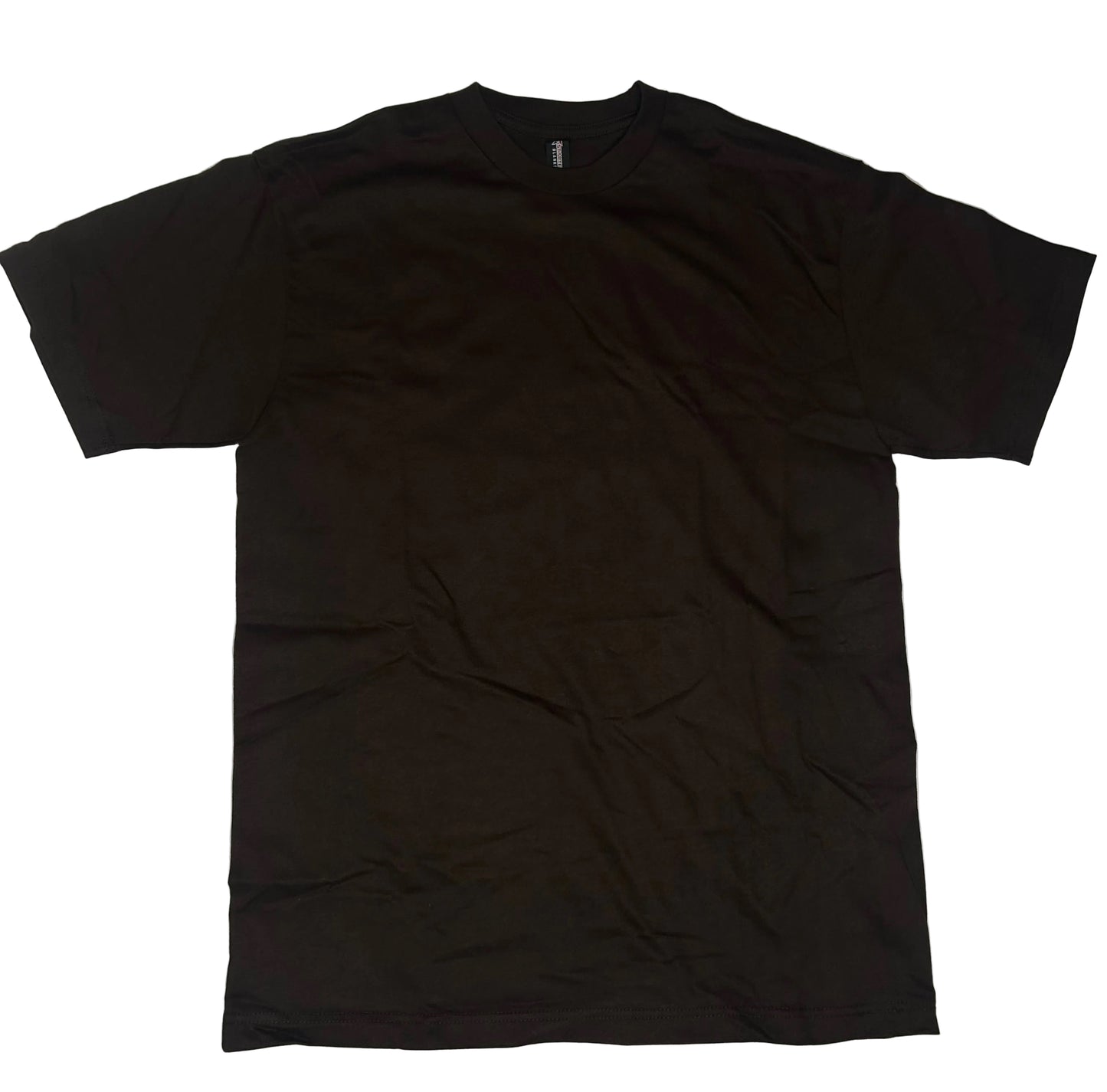 crewneck t-shirt by Startex features a lightweight fabric construction Chocolate colored, blank.