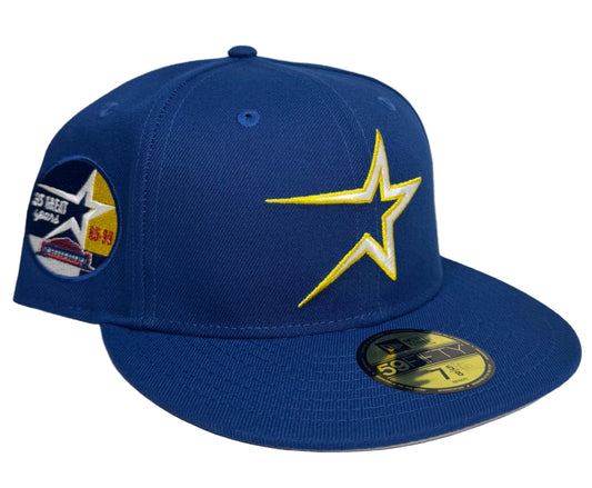 New Era 59FIFTY Houston Astros 35th Anniversary fitted hat in navy blue with a metallic gold star logo.