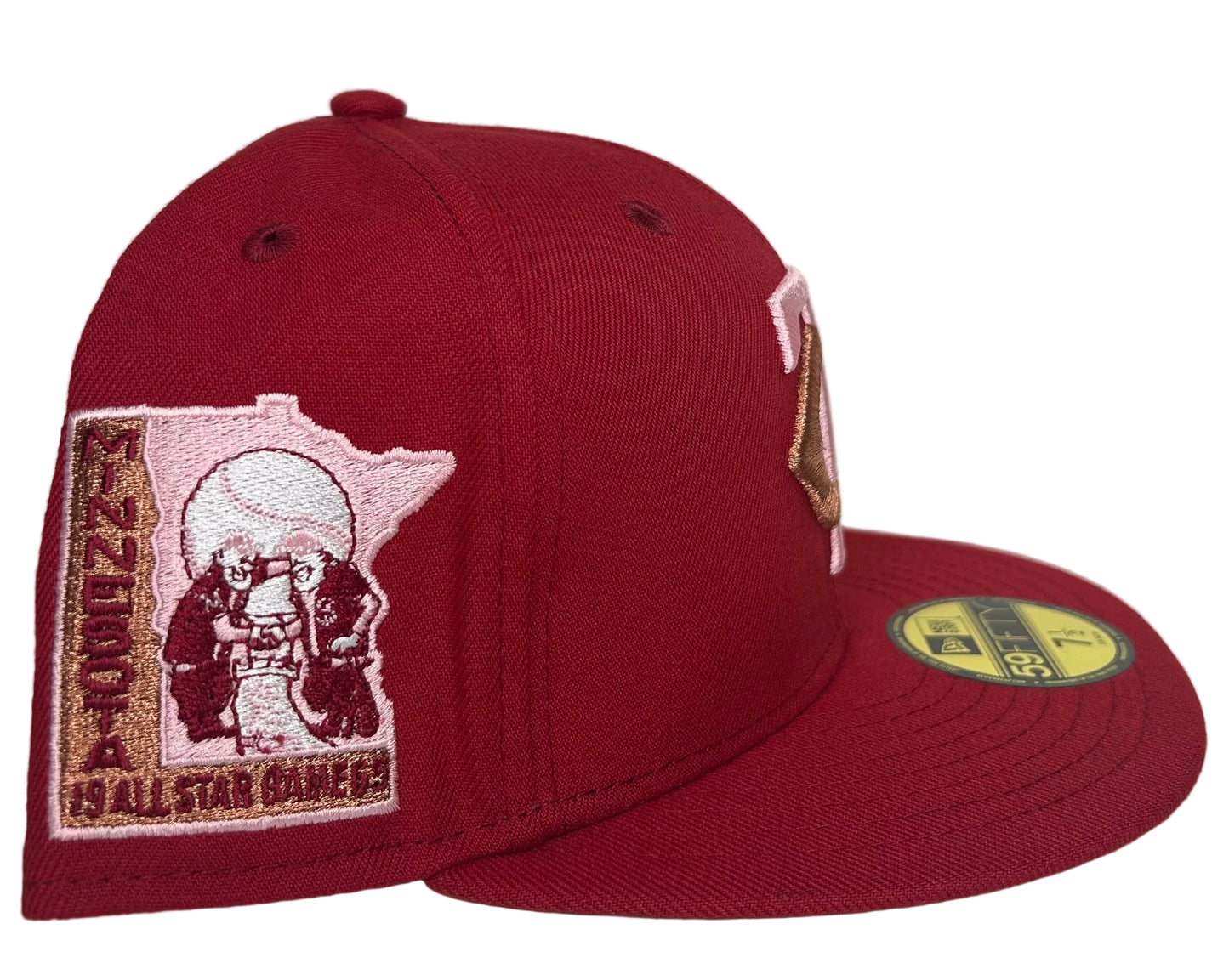 New Era 59FIFTY Minnesota Twins Fitted Hat styled in a distinct burgundy/cardinal red colorway.
