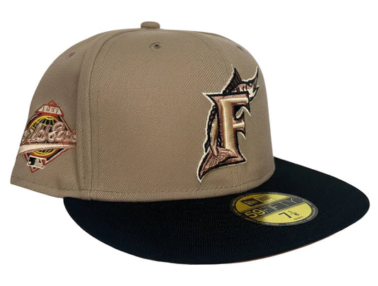 New Era Campfire Miami Marlins 1997 World Series Patch Fitted Hat in burnt orange.