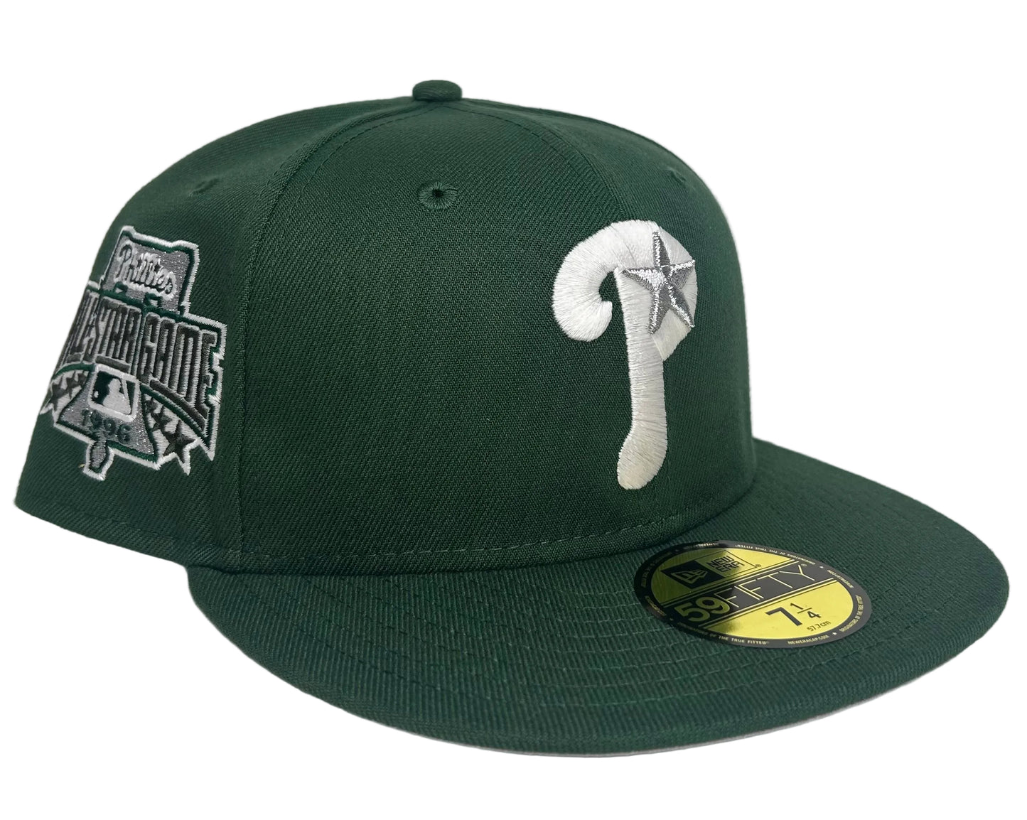 New Era Philadelphia Phillies 1996 All-Star Game 59FIFTY fitted hat in a dark green colorway.