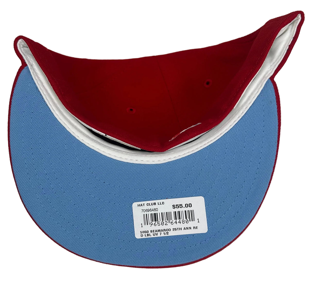 “Red Icy Bottoms” HC New Era 59FIFTY Seattle Mariners fitted hat features a light blue compass front logo and a commemorative 25th-anniversary side patch.