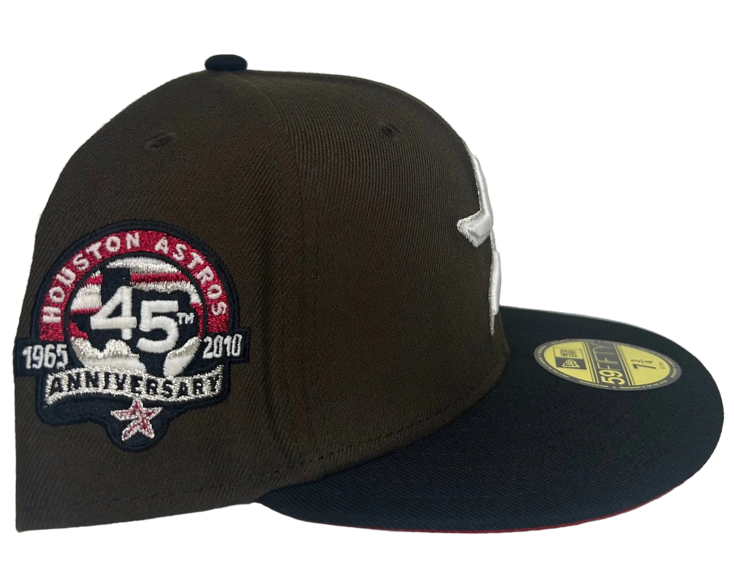 New Era 59Fifty Houston Astros fitted cap in brown with a black brim, featuring a 45th Anniversary side patch.
