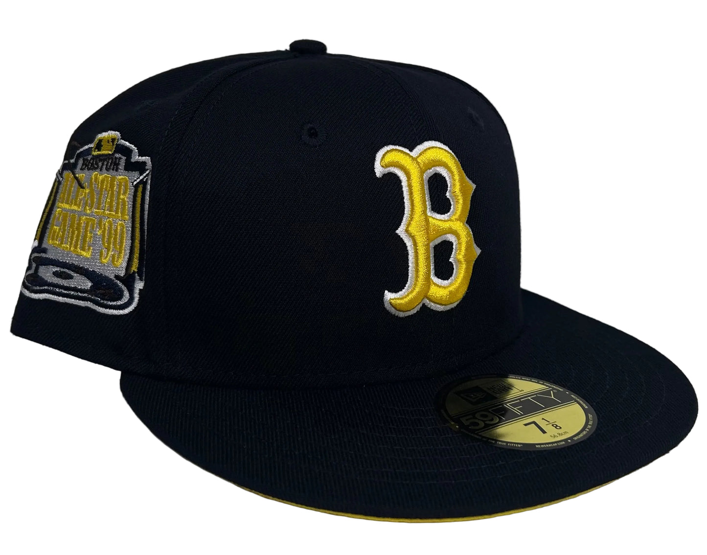 New Era Boston Red Sox Navy/ Yellow 59FIFTY fitted hat featuring a 1999 All-Star Game side patch.