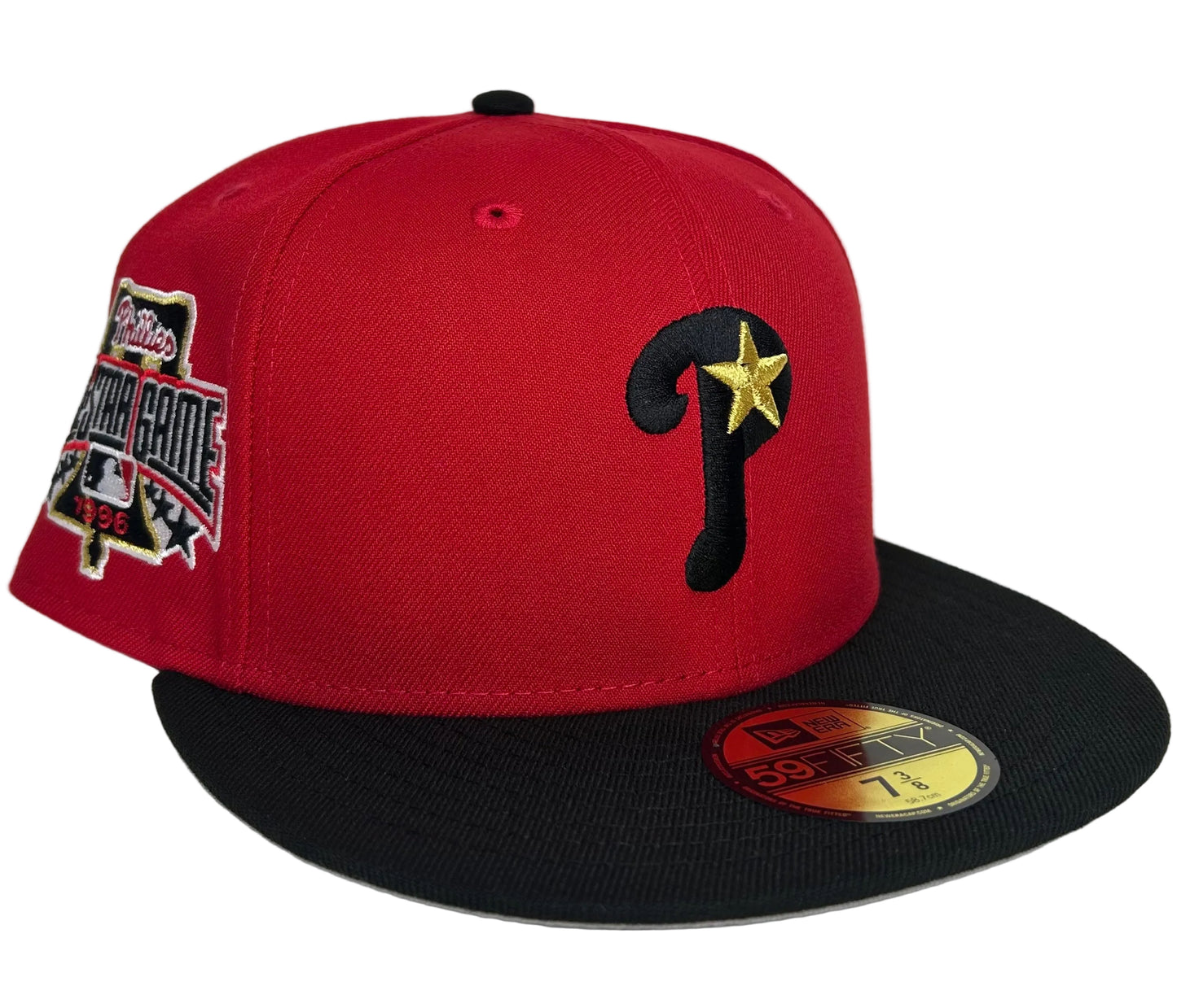 Philadelphia Phillies Sparkly 59FIFTY 96 All Star Game Scarlet/Black Fitted.