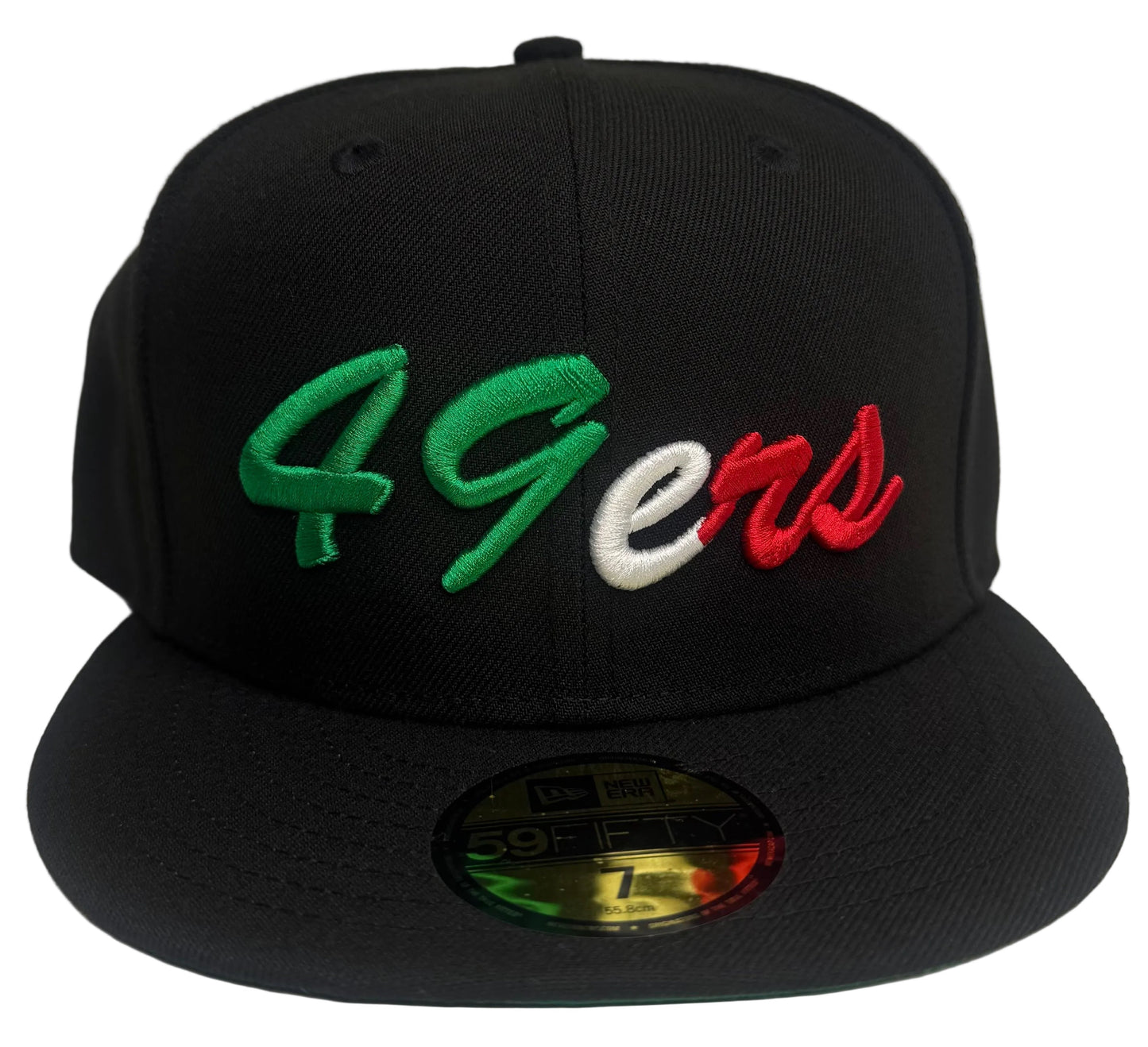 49ERS NEW ERA FITTED 59FIFTY MEXICO SCRIPT BLACK HAT CAP GREEN UV
