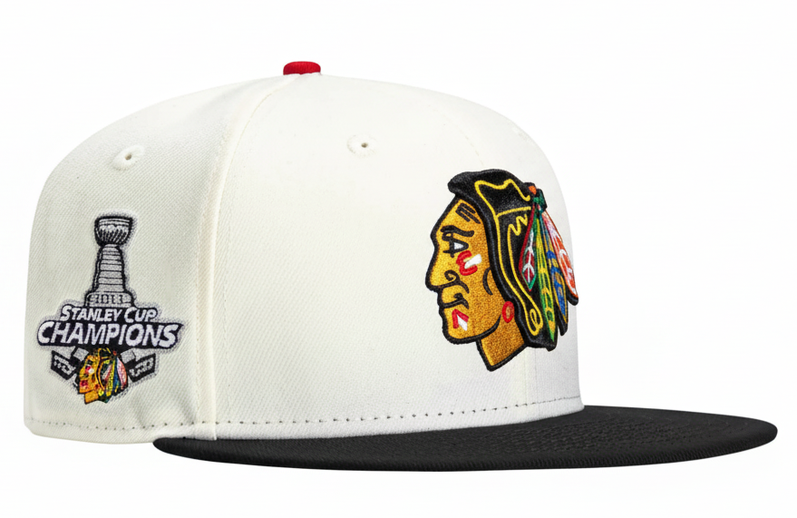 59fifty New Era WHITE DOME CHICAGO BLACKHAWKS HAT Icey Blue UV