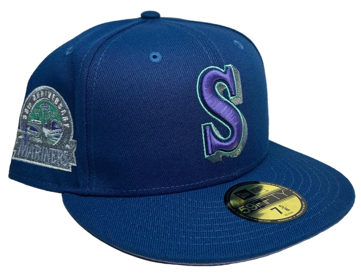 New Era 59FIFTY fitted Seattle Mariners “Lavender Fields” featuring a purple "S" front logo and a 30th-anniversary side patch.