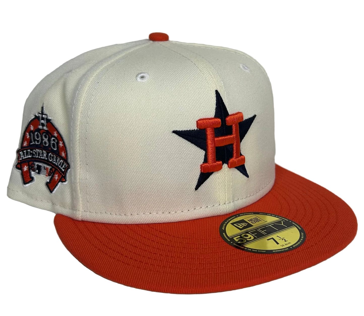 New Era Houston Astros fitted hat features an off-white crown and orange visor with a 1986 All-Star Game patch.