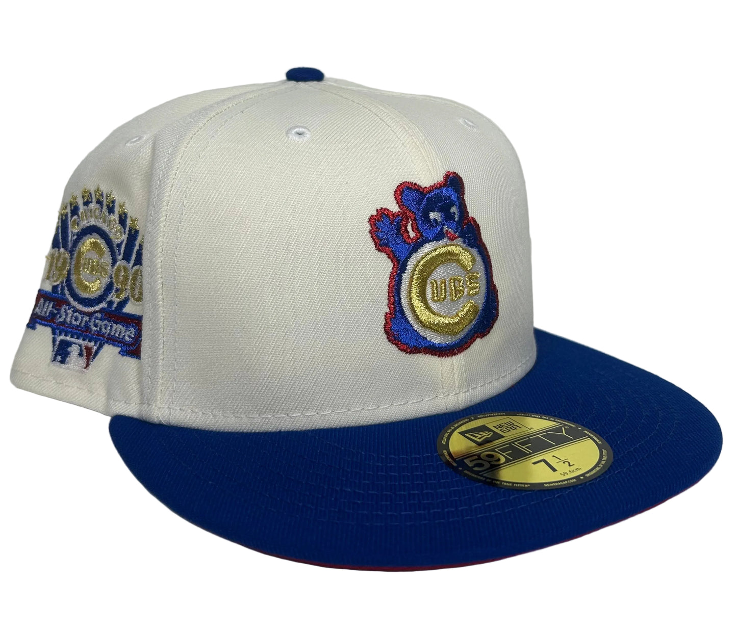 New Era 59FIFTY fitted hat featuring a Chicago Cubs logo embroidered in gold and a 1990 All-Star Game patch on the side.
