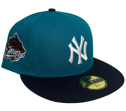 New Era New York Yankees 59FIFTY fitted hat in a teal & Navy colorway featuring a 1999 World Series side patch.