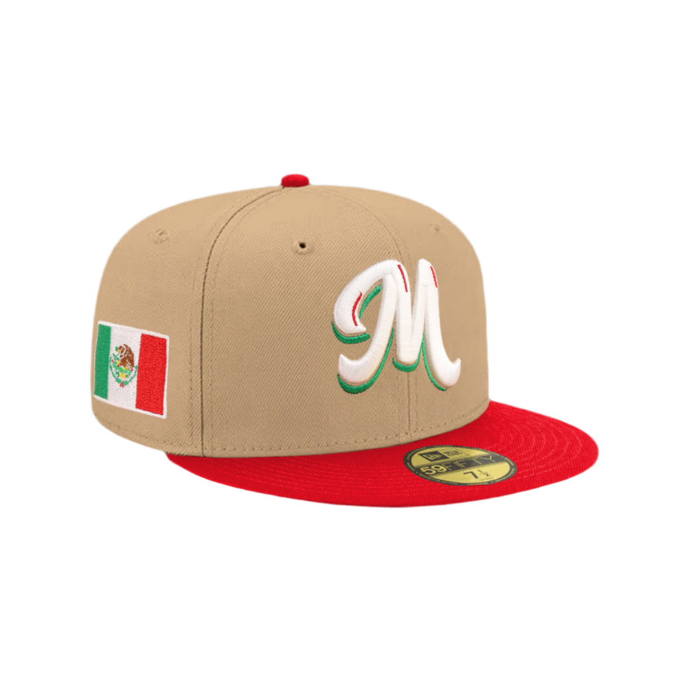 New Era Mexico Serie Del Caribe M Mexican Flag SP Camel Red 2 Tone 59Fifty Fitted
