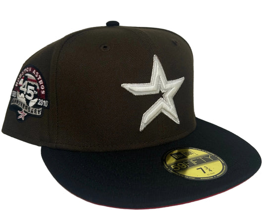 New Era 59Fifty Houston Astros fitted cap in brown with a black brim, featuring a 45th Anniversary side patch.