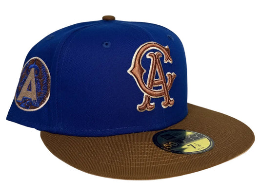 New Era California Angels 59FIFTY fitted hat in a royal blue and brown colorway. 