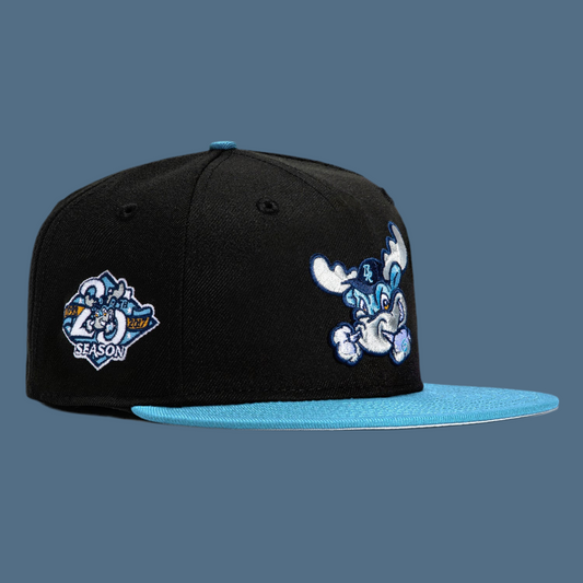 New Era 59Fifty Wilmington Blue Rocks 25th Season Patch Hat- Black, Light Blue