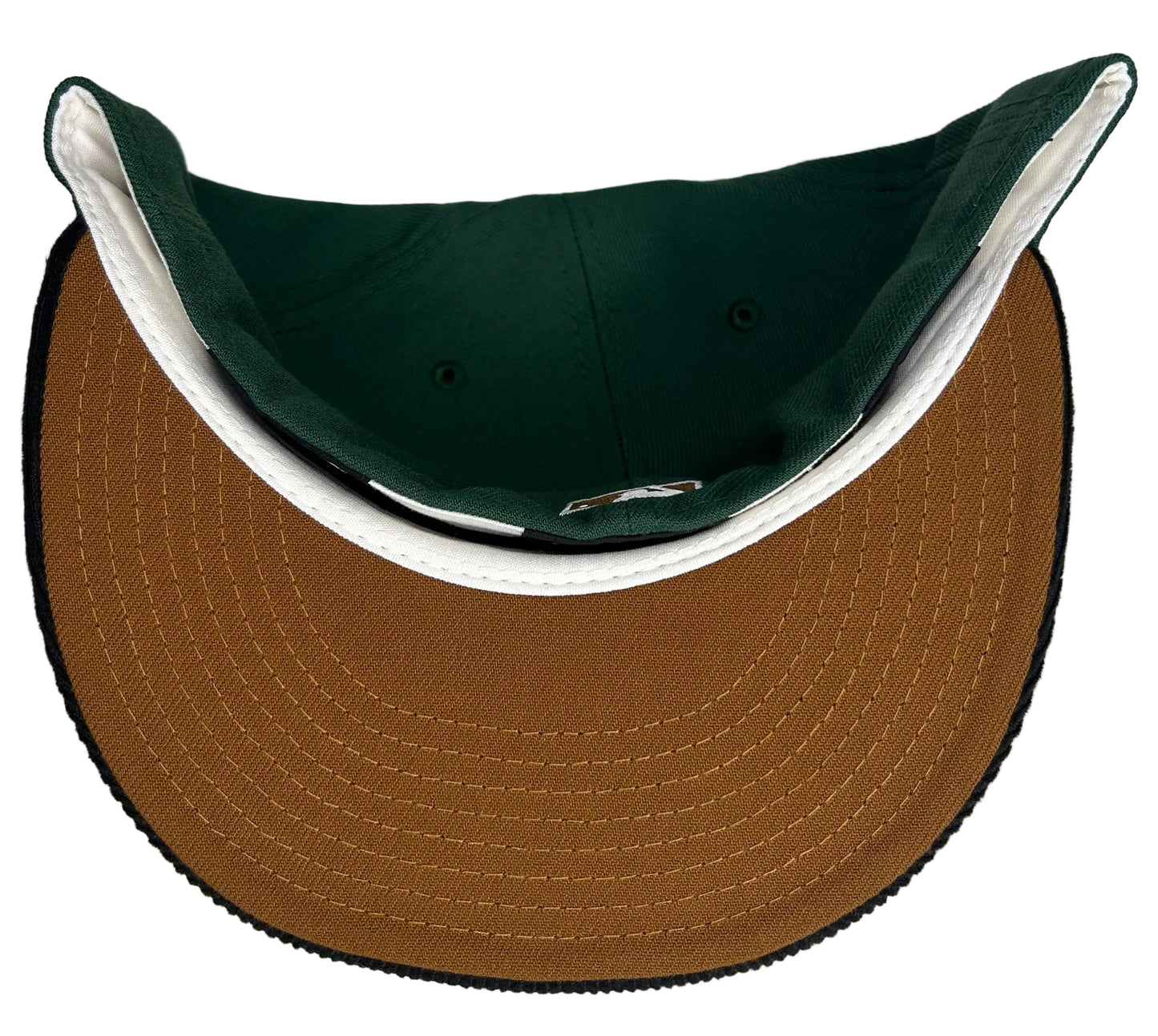 New Era Anaheim Angels 50th Anniversary Fitted Hat features a green crown with a black corduroy brim and a commemorative side patch.