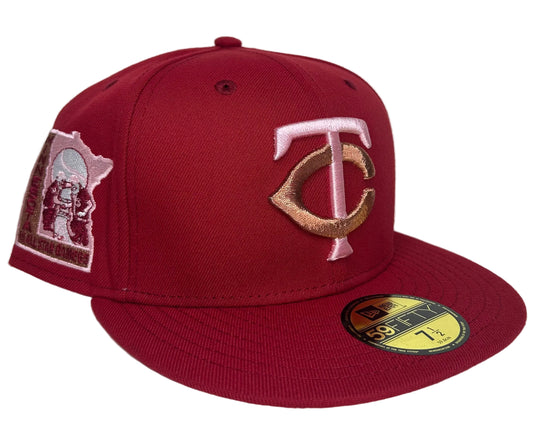New Era 59FIFTY Minnesota Twins Fitted Hat styled in a distinct burgundy/cardinal red colorway.