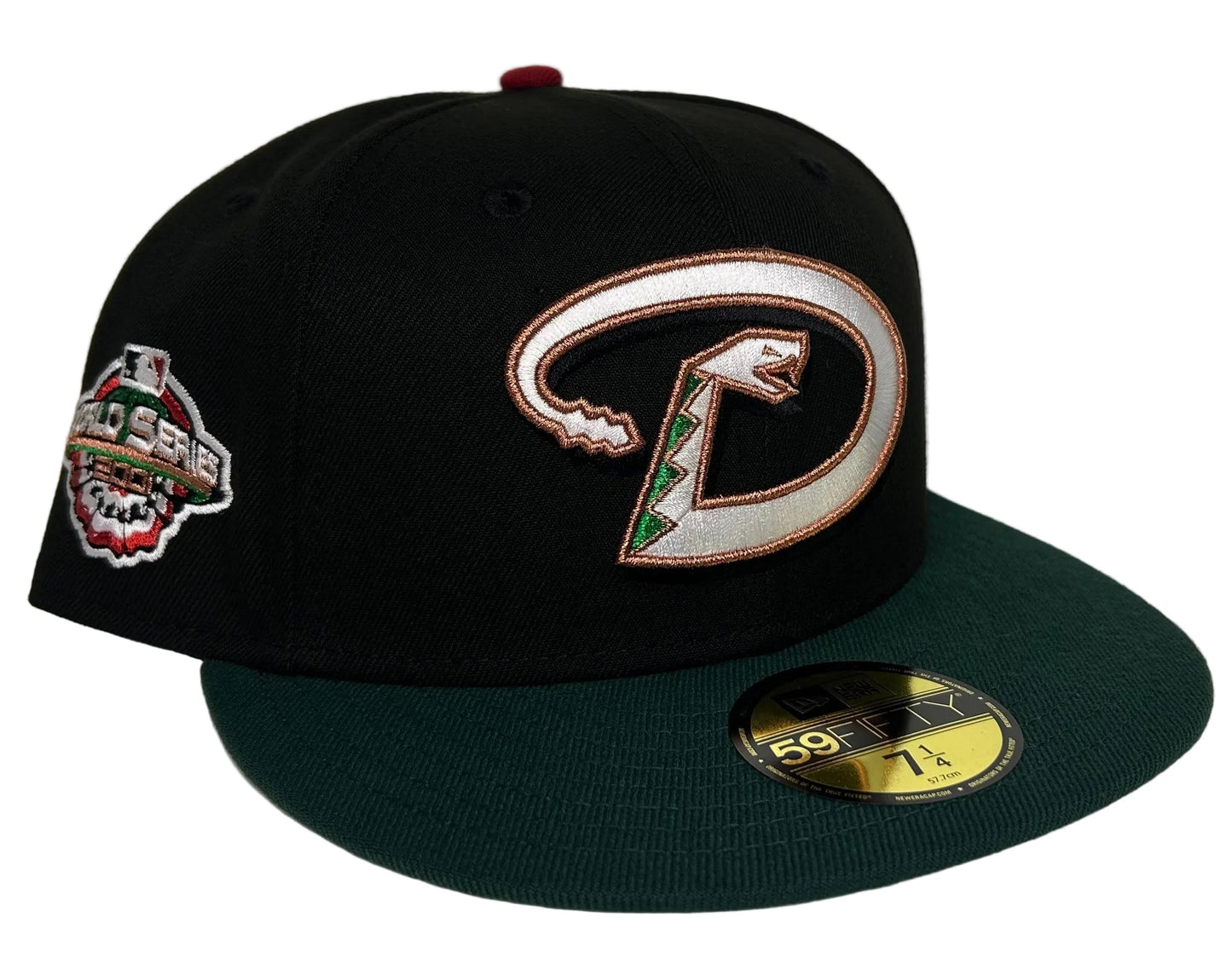 Arizona Diamondbacks New Era 59FIFTY fitted hat features a black crown with a dark green brim and an inaugural season side patch.