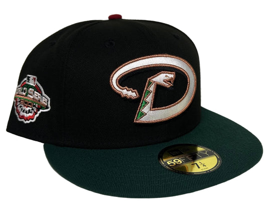Arizona Diamondbacks New Era 59FIFTY fitted hat features a black crown with a dark green brim and an inaugural season side patch.