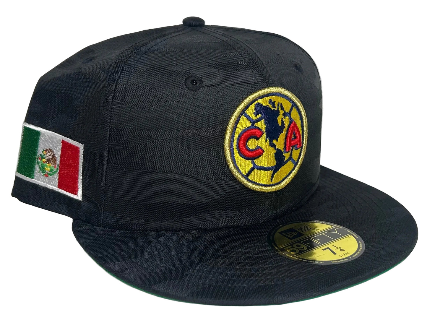 New Era black 59FIFTY fitted hat features an embroidered Club América team logo, Black ops camo.