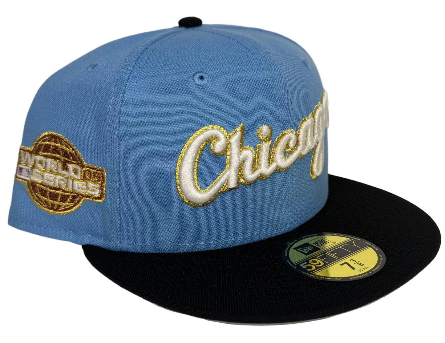 New Era “Rahnni fitteds” Chicago White Sox fitted hat featuring a light blue crown, black brim, and a 2005 World Series patch.