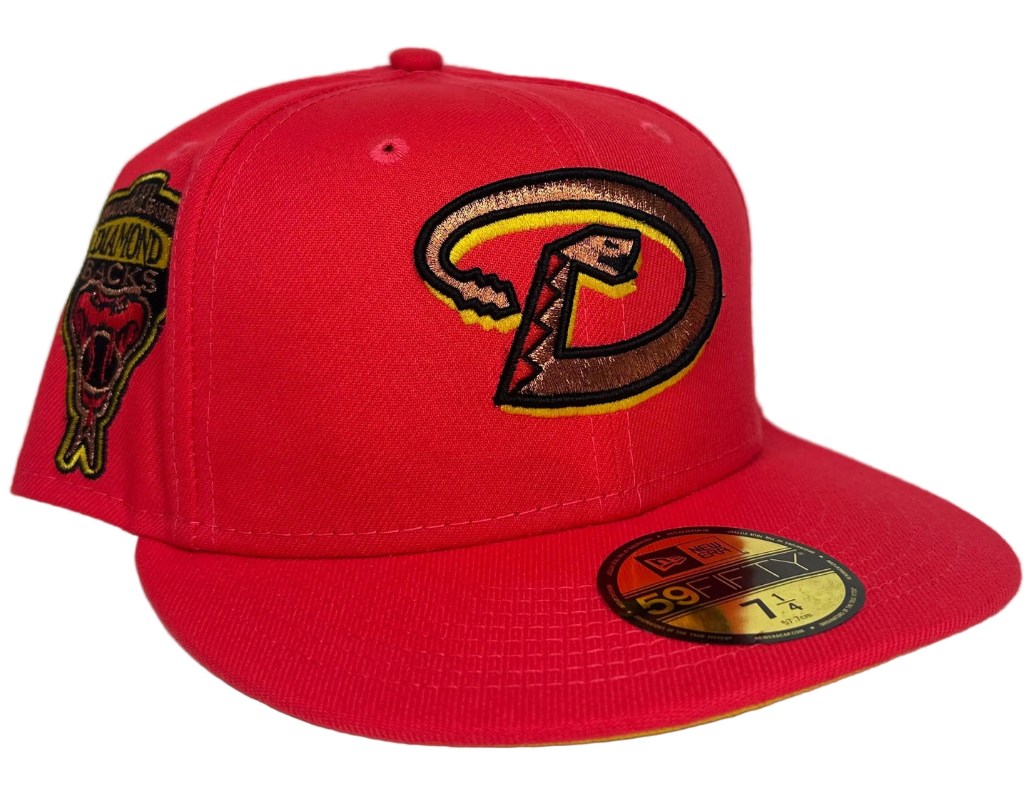 Arizona Diamondbacks New Era 59FIFTY fitted hat features a red crown and a 1998 Inaugural Season side patch.