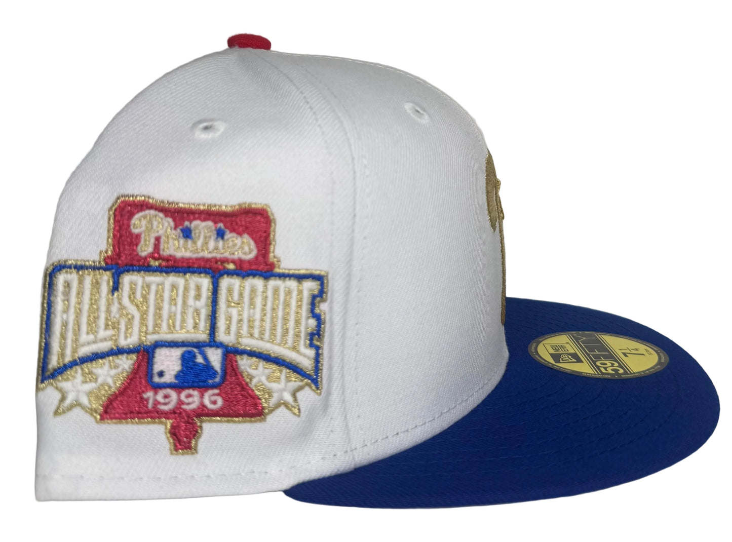 New Era 59Fifty fitted hat features a white crown, royal blue visor, and a special 1996 All-Star Game side patch.